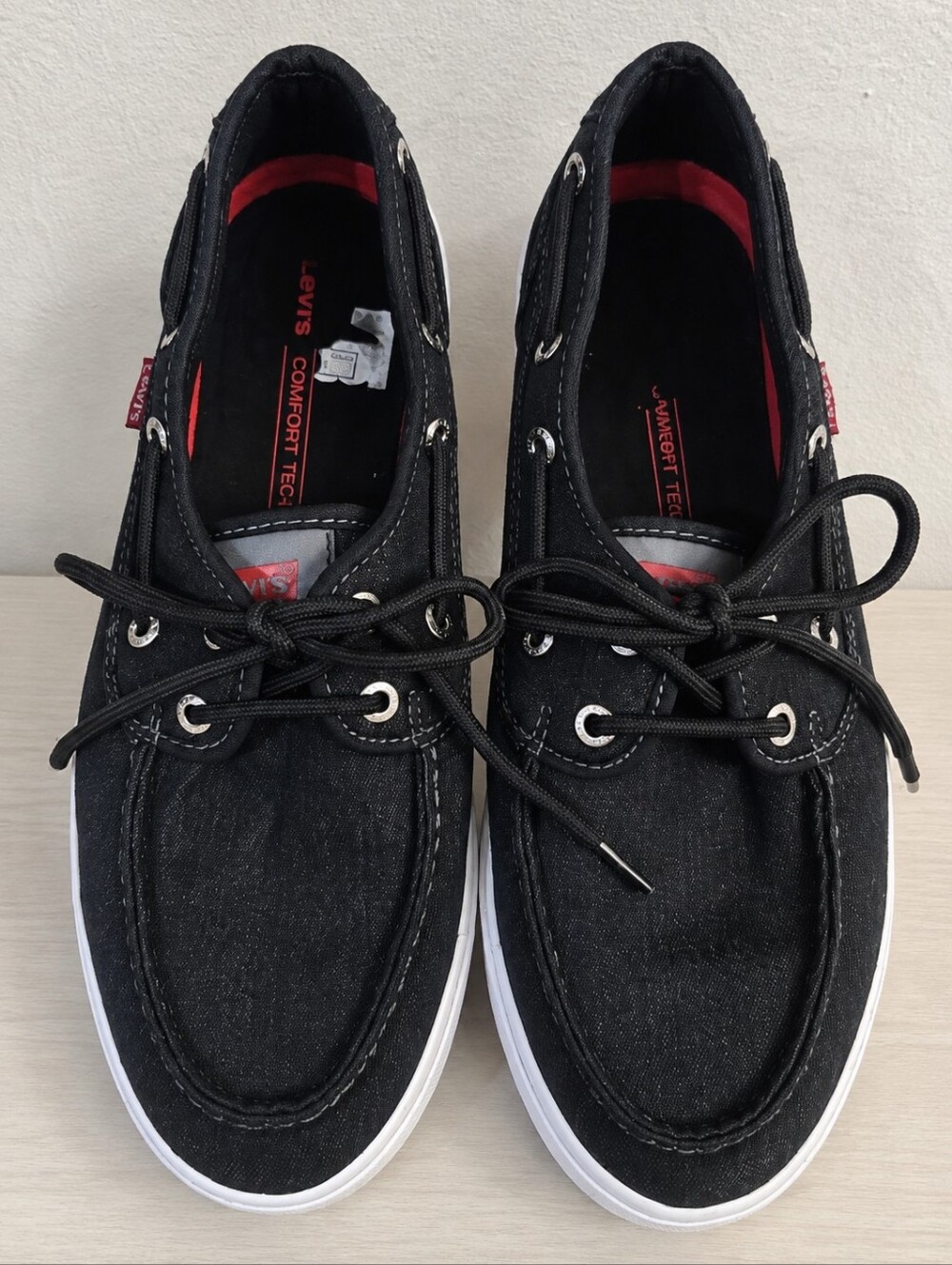 Levi's Comfort Tech Black Boat Shoes Canvas Lace-Up Men's Size 8 EU 41